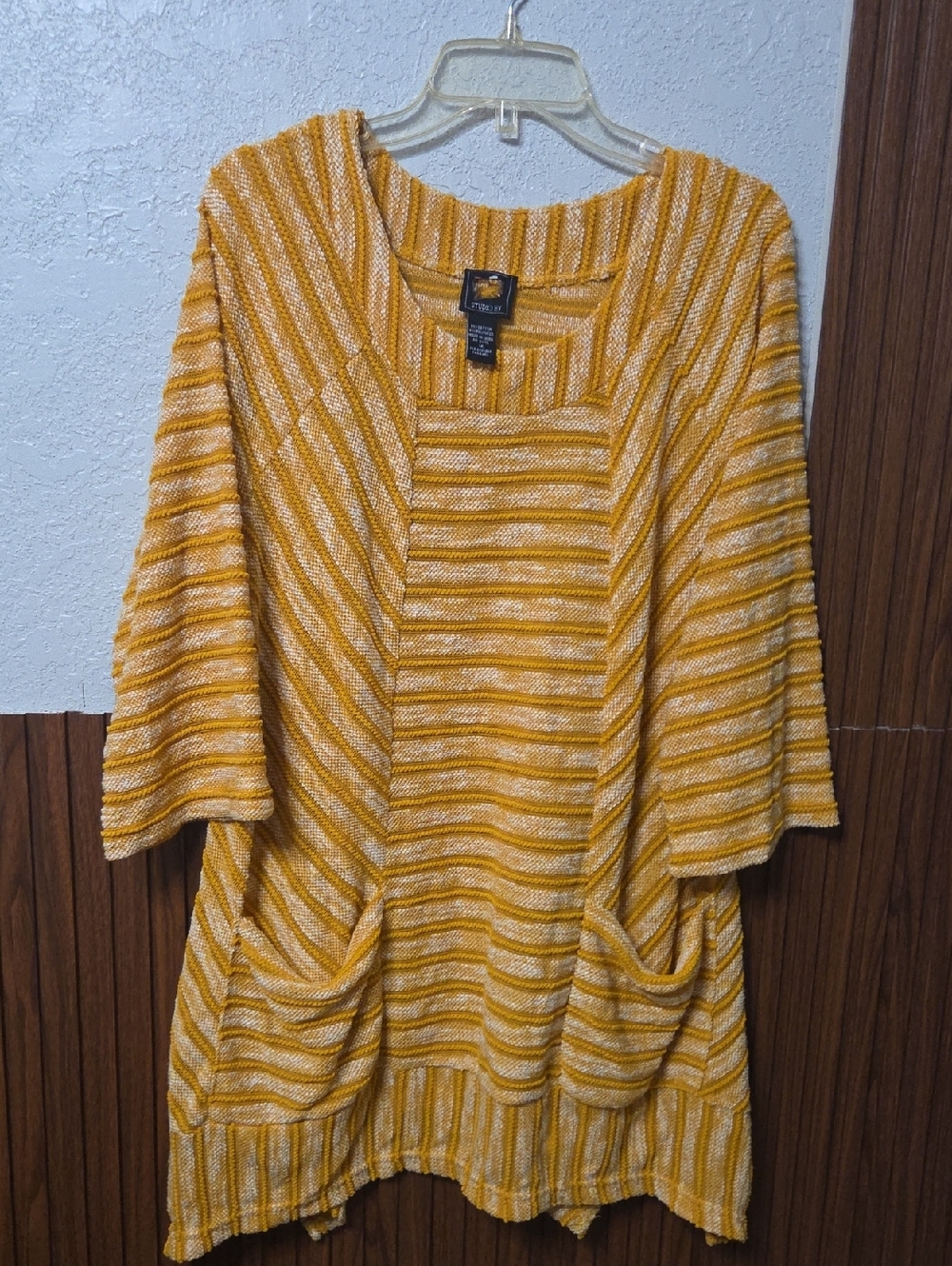 Studio EY Striped Pullover Sweater - Mustard Yellow - Size 1X - Soft Cotton Blen